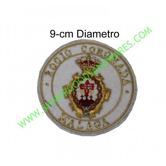 Escudo Bordado A Mano Rocio Coronada Malaga 9-cm Diametro